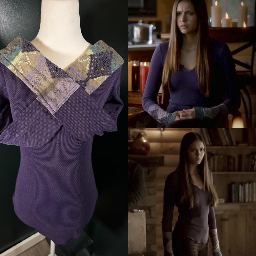 Free People • Kombucha Cuff Knit Thermal Top Embroidered • ASO Elena Gilbert